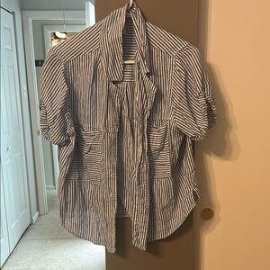 Navy Striped Casual Button Down Shirt